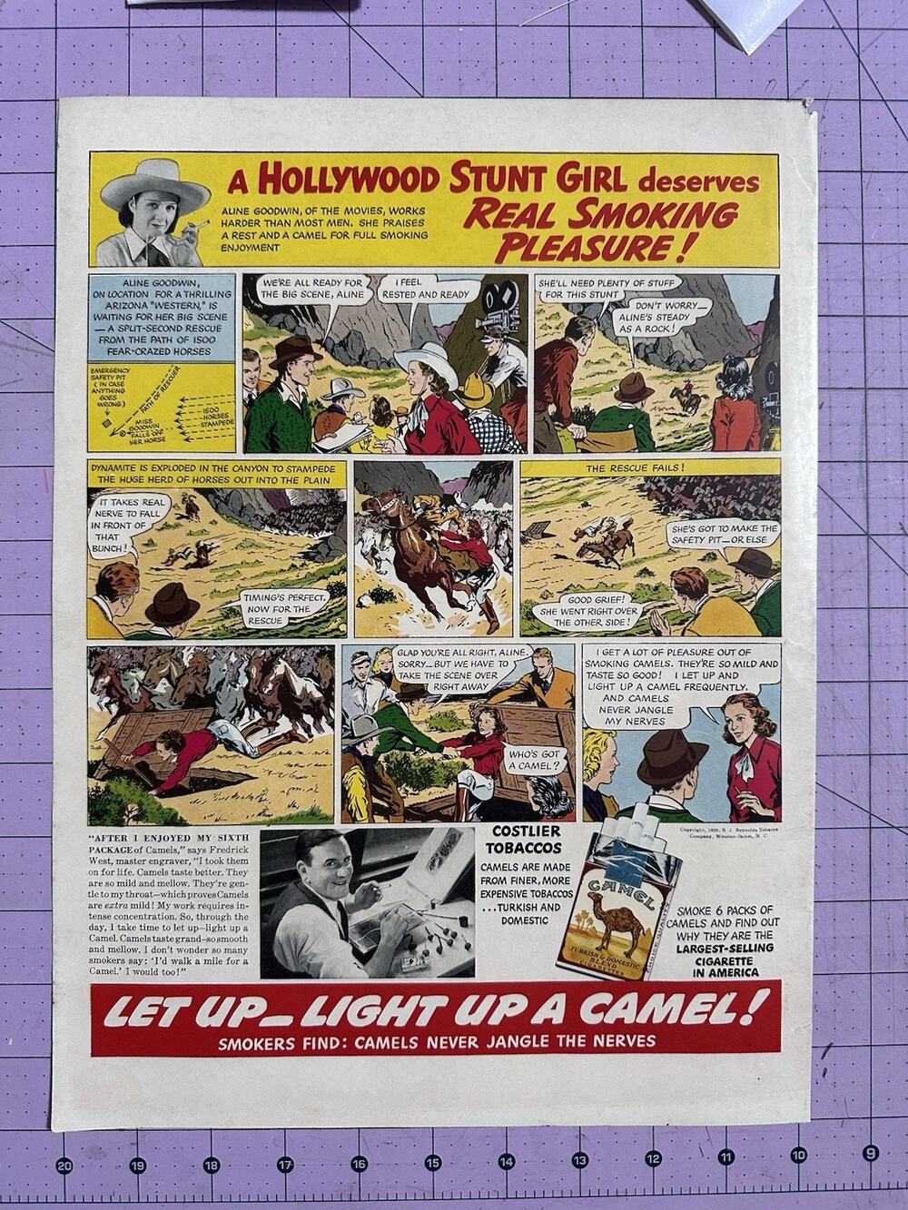 1939 CAMEL Comic Strip Hollywood Stunt Girl Deserves a CAMEL Print Ad